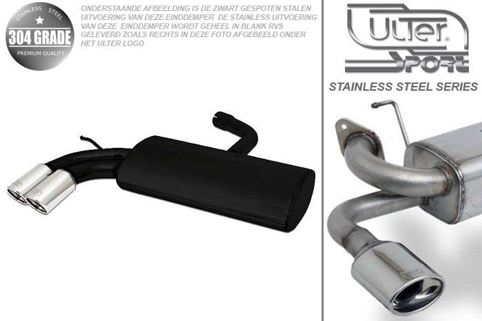 Ulter Sport, Einddemper, Geheel RVS, Dubbel Rond 70mm, Seat, ALTEA, 1.4 64kW, 1.6 75kW, 2.0 FSI 110kW, 1.9 TDI  77kW, 2.0 TDI 100/103kW, 2004-, Pasklaar, Past op originele middendemper/katalysator