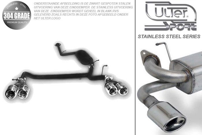 Ulter Sport, Einddemper L+R, Geheel RVS, Dubbel Rond 80mm, Toyota, IQ, 1.0 50kW, 1.3 74kW, 1.4d 66kW, Pasklaar, Past op originele middendemper/katalysator