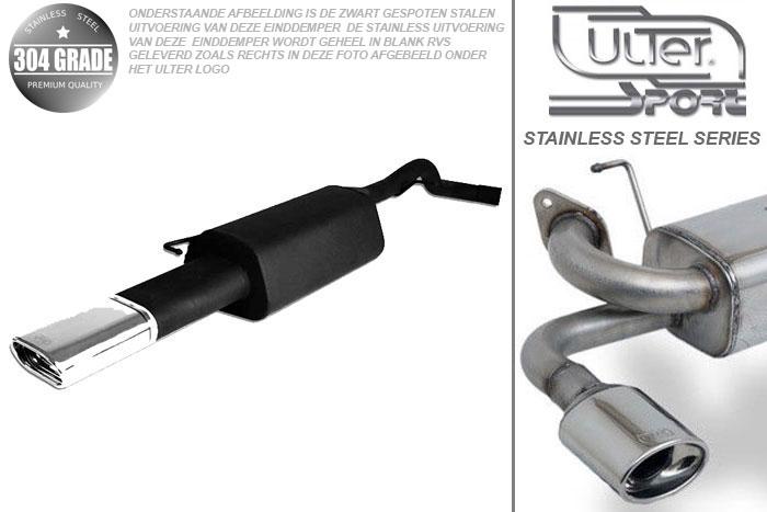 Ulter Sport, Einddemper, Geheel RVS, Enkel plat ovaal 145x75mm, Skoda, OCTAVIA, 1.4 44/55kW, 1.6 55/74kW, 1.8 92kW, 2.0 85kW,, 10/96-05, HATCHBACK. COMBI, Pasklaar, Past op originele middendemper/katalysator