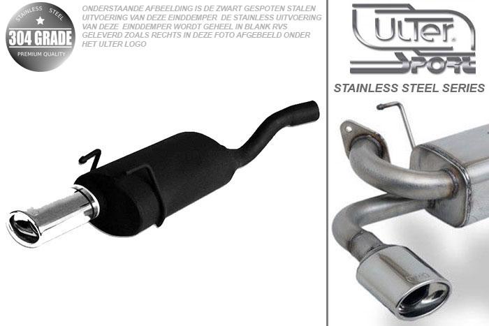 Ulter Sport, Einddemper, Geheel RVS, Enkel Ovaal 95x65mm, Opel, CORSA-B, 1.0 40kW, 1.2 33kW, 1.2 16V 48kW, 1.4 44/60kW, 1.4 16V 66kW, 1.5TD 49kW, 1.6 GSi 16V 78/80kW, 93-, Pasklaar, Past op originele middendemper/katalysator