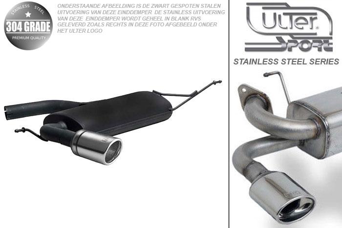 Ulter Sport, Einddemper, Geheel RVS, Enkel Rond 90mm, Seat, ALTEA, 1.4 64kW, 1.6 75kW, 2.0 FSI 110kW, 1.9 TDI  77kW, 2.0 TDI 100/103kW, 2004-, Pasklaar, Past op originele middendemper/katalysator