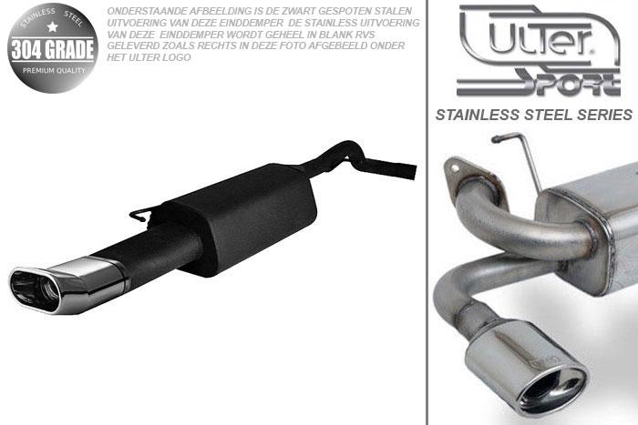 Ulter Sport, Einddemper, Geheel RVS, Enkel plat ovaal 145x75mmDTM, Skoda, OCTAVIA, 1.4 44/55kW, 1.6 55/74kW, 1.8 92kW, 2.0 85kW,, 10/96-05, HATCHBACK. COMBI, Pasklaar, Past op originele middendemper/katalysator