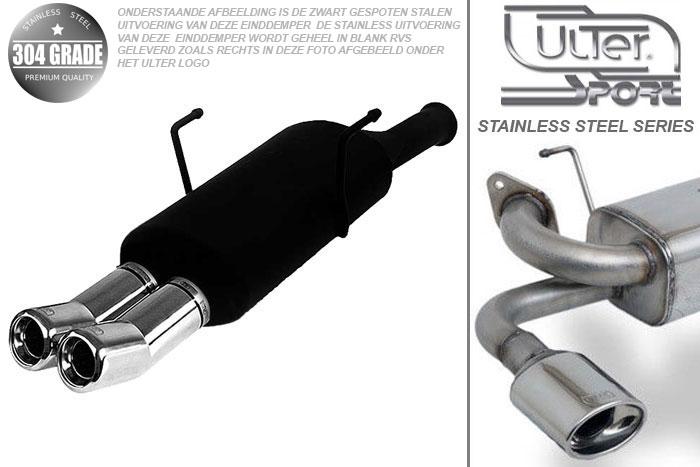 Ulter Sport, Einddemper, Geheel RVS, Dubbel Rond 80mm DTM, Citroen, SAXO, 1.0 37kW, 1.1 44kW, 1.4 55kW, 1.5D 40kW, 96-02/00, Pasklaar, Past op originele middendemper/katalysator
