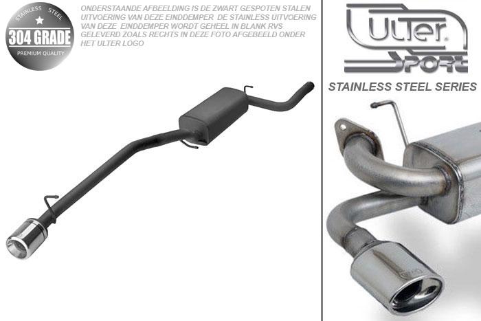 Ulter Sport, Einddemper, Geheel RVS, Enkel Rond 80mm, Ford, FOCUS II, 1.4 16V 59kW, 1.6 16V 74/85kW, 1.8 16V 92kW, 2.0 16V 107kW, 1.8 TDCi 85 kW, 2005-, HATCHBACK, Pasklaar, Past op originele middendemper/katalysator