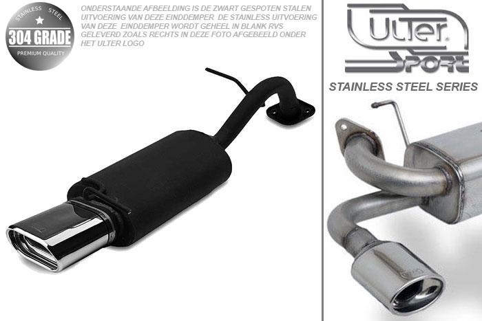 Ulter Sport, Einddemper, Geheel RVS, Enkel plat ovaal 145x75mm, Toyota, YARIS, 1.0 50kW, 1.3 63kW, 99- 05, Pasklaar, Past op originele middendemper/katalysator