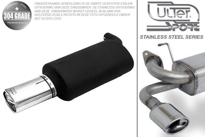 Ulter Sport, Einddemper, Geheel RVS, Enkel Ovaal 120x80mm, Toyota, COROLLA, 1.3 63kW, 1.4 71kW, 1.6 81kW, 97- 01  Hatchback, Pasklaar, Past op originele middendemper/katalysator