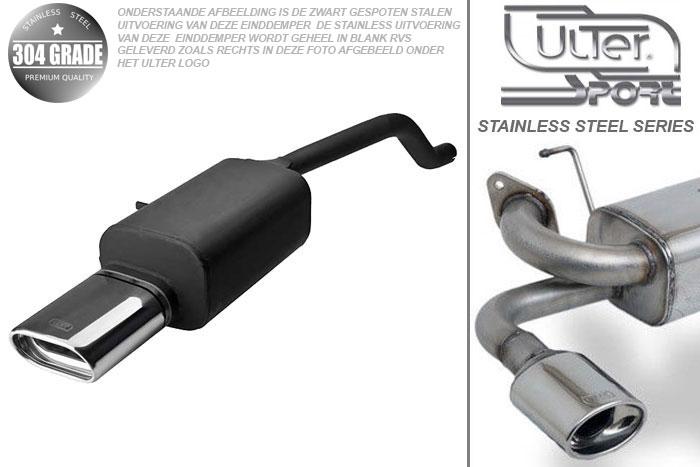 Ulter Sport, Einddemper, Geheel RVS, Enkel plat ovaal 145x75mm, Renault, CLIO III  2005-, 1.1 55kW, 1.2 48/57.5/74kW, 1.4 72kW, 1.6 65kW, 85kW, 1.5dCi 50/63/76/78kW, Pasklaar, Past op originele middendemper/katalysator