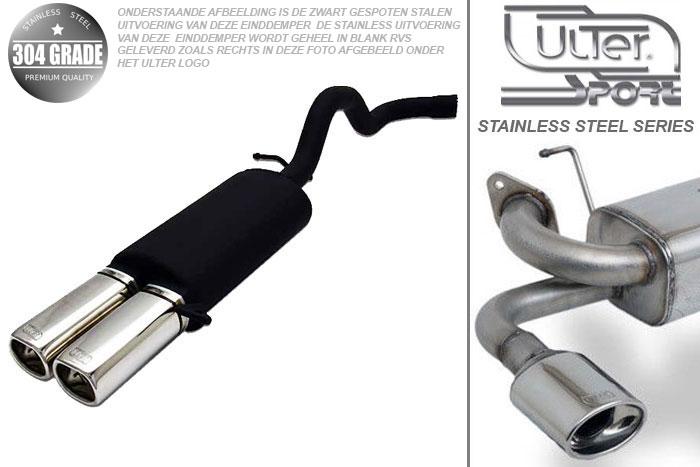 Ulter Sport, Einddemper, Geheel RVS, Dubbel Rechthoek 80x65mm, Seat, IBIZA, 1.6 55/74kW, 1.8 66kW, 06/96-99  PARALLEL HOOKS, Pasklaar, Past op originele middendemper/katalysator
