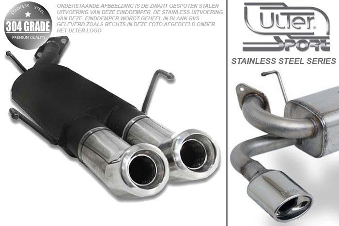 Ulter Sport, Einddemper, Geheel RVS, Dubbel Rond 80mm DTM, Opel, ASTRA-G, 1.4 16V 66kW, 1.6 16V 74kW, 1.8 8V 55/62kW, 1.8 16V 85/92kW, 2.0 16V 100kW, 98- 03   COMBI, Pasklaar, Past op originele middendemper/katalysator