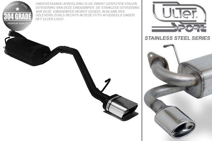 Ulter Sport, Einddemper, Geheel RVS, Enkel plat ovaal 145x75mm, Ford, FOCUS II, 1.4 16V 59kW, 1.6 16V 74/85kW, 1.8 16V 92kW, 2.0 16V 107kW, 1.8 TDCi 85 kW, 2005-, SEDAN, Pasklaar, Past op originele middendemper/katalysator