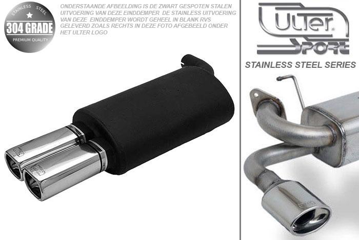 Ulter Sport, Einddemper, Geheel RVS, Dubbel Rechthoek 80x65mm, Toyota, COROLLA, 1.4, 1.6, 04/97-01, SEDAN, Pasklaar, Past op originele middendemper/katalysator