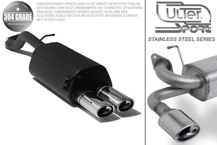 Ulter Sport, Einddemper, Geheel RVS, Dubbel Ovaal 95x65mm, VW, GOLF IV, 1.8T 110kW, 1.9 SDi 50kW, 10/97-06/04, Pasklaar, Past op originele middendemper/katalysator