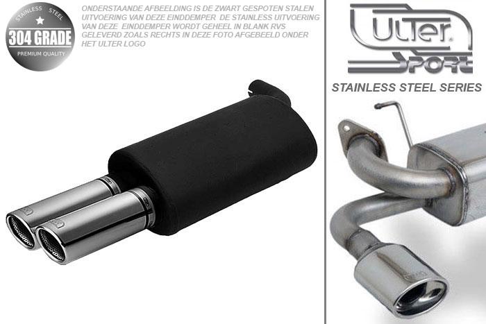 Ulter Sport, Einddemper, Geheel RVS, Dubbel Rond 70mm, Toyota, COROLLA, 1.4, 1.6, 04/97-01, SEDAN, Pasklaar, Past op originele middendemper/katalysator