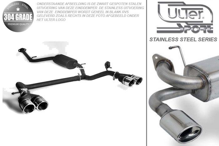 Ulter Sport, Einddemper L+R, Geheel RVS, Dubbel Rond 70mm, Toyota, IQ, 1.0 50kW, 1.3 74kW, 1.4d 66kW, Pasklaar, Past op originele middendemper/katalysator