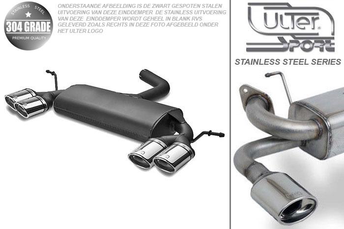 Ulter Sport, Einddemper L+R, Geheel RVS, Dubbel Ovaal 95x65mm, VW, GOLF V, 1.4 55kW, 1.4 FSi 66kW, 1.6 75kW, 1.6 FSi 85kW, 2.0 FSi 110kW, 2.0 Sdi 55kW, 1.9 TDi 66/77kW, 2.0 TDi 100/103kW, 2003-, Pasklaar, Past op originele middendemper/katalysator