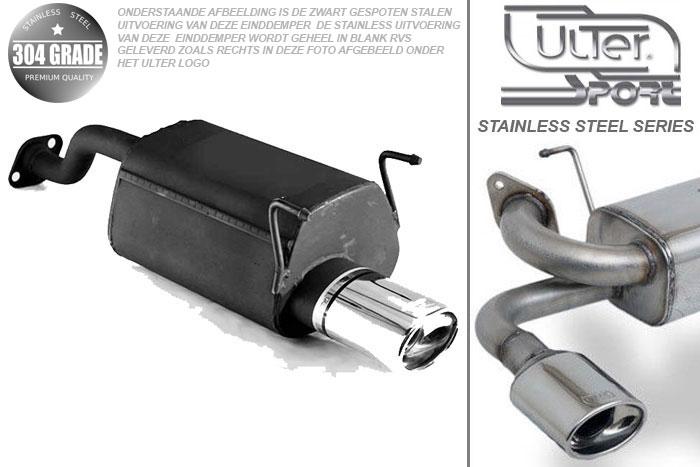 Ulter Sport, Einddemper, Geheel RVS, Enkel Ovaal 120x80mm, Honda, CIVIC VI, 1.4 16V 55/66kW, 1.5 VTEC-E 16V 85kW, 1.6 16V 85kW, 96-01   HATCHBACK   3D, Pasklaar, Past op originele middendemper/katalysator