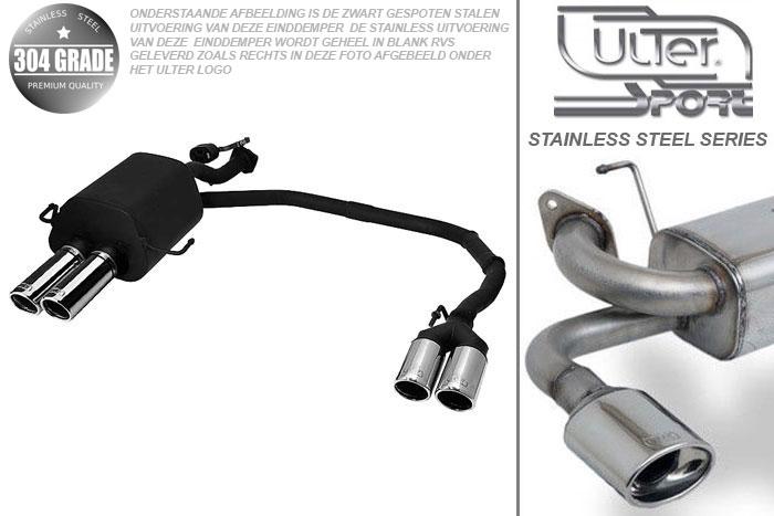 Ulter Sport, Einddemper L+R, Geheel RVS, Dubbel Rond 70mm, Opel, ASTRA-G, 1.4 16V 66kW, 1.6 16V 74kW, 1.8 8V 55/62kW, 1.8 16V 85/92kW, 2.0 16V 100kW, 98- 03   Hatchback, Pasklaar, Past op originele middendemper/katalysator