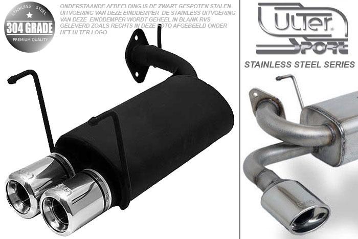 Ulter Sport, Einddemper, Geheel RVS, Dubbel Rond 80mm, Toyota, COROLLA, 1.3 16V 55/65kW, 1.6 16V 84kW, 05/92-04/97, HATCHBACK, Pasklaar, Past op originele middendemper/katalysator