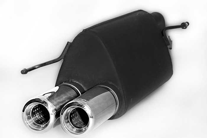 Ulter Sport, Einddemper, Staal, Dubbel Rond 80mm, Fiat, GRANDE PUNTO, 1.2 48kW. 1.4 57kW, 1.4 16V 70kW, 05-, Past op originele middendemper/katalysator