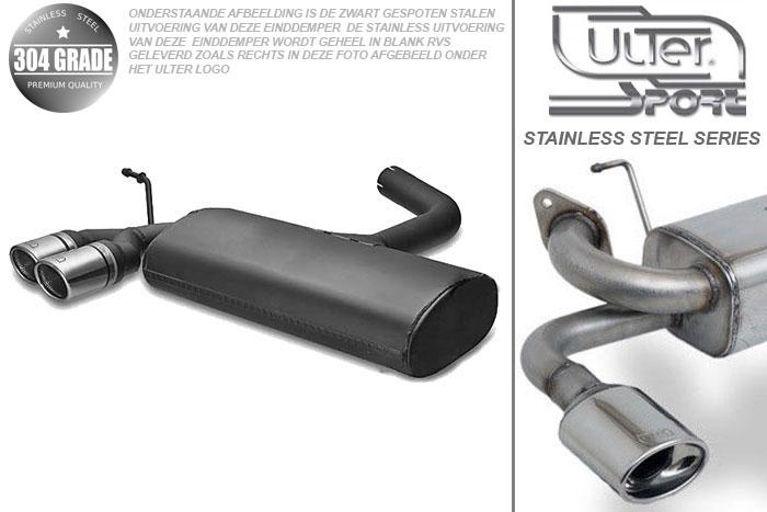Ulter Sport, Einddemper, Geheel RVS, Dubbel Rond 70mm, VW, GOLF V, 1.4 55kW, 1.4 FSi 66kW, 1.6 75kW, 1.6 FSi 85kW, 2.0 FSi 110kW, 2.0 Sdi 55kW, 1.9 TDi 66/77kW, 2.0 TDi 100/103kW, 2003-, Pasklaar, Past op originele middendemper/katalysator