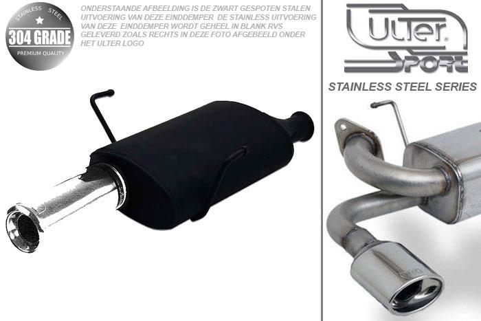 Ulter Sport, Einddemper, Geheel RVS, Enkel Rond 80mm, Peugeot, 406, 1.6 65kW, 1.8 66kW, 1.8 16V 82kW, 95-01  SEDAN, Pasklaar, Past op originele middendemper/katalysator
