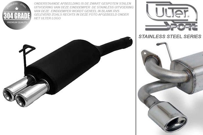 Ulter Sport, Einddemper, Geheel RVS, Dubbel Rond 80mm, Fiat, BRAVO, 1.4 12V 55/59kW, 1.6 16V 66/76kW, 97-01, Pasklaar, Past op originele middendemper/katalysator