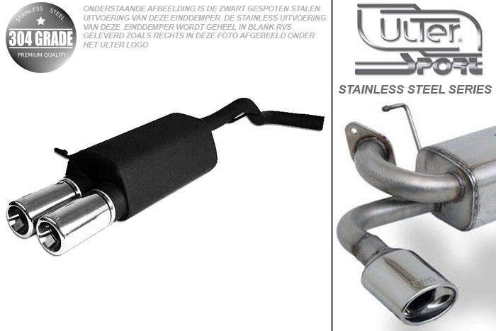 Ulter Sport, Einddemper, Geheel RVS, Dubbel Rond 100mm, VW, GOLF IV, 1.8T 110kW, 1.9 SDi 50kW, 10/97-06/04, Pasklaar, Past op originele middendemper/katalysator