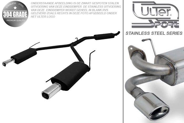 Ulter Sport, Einddemper L+R, Geheel RVS, Enkel Rechthoek 100x75mm, VW, VW T4, 2.0 62kW, 2.5 81kW, 2.8VR6 103kW, 2.4D 57kW, 2.5 TDi 65/75/111kW, 92-03, Pasklaar, Past op originele middendemper/katalysator