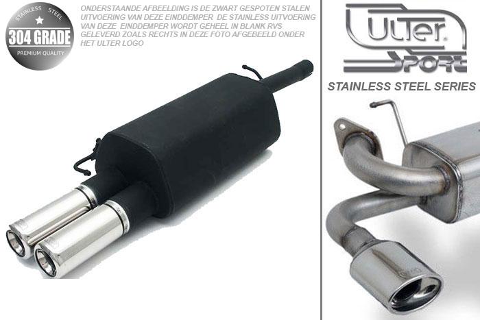 Ulter Sport, Einddemper, Geheel RVS, Dubbel Rond 80mm, VW, PASSAT 3B/3BG, 1.6 74kW, 1.8 20V 92kW, 1.8T 110kW, 1.9 TDi 66/81/85kW, Sedan. Variant, 96- 05, Pasklaar, Past op originele middendemper/katalysator