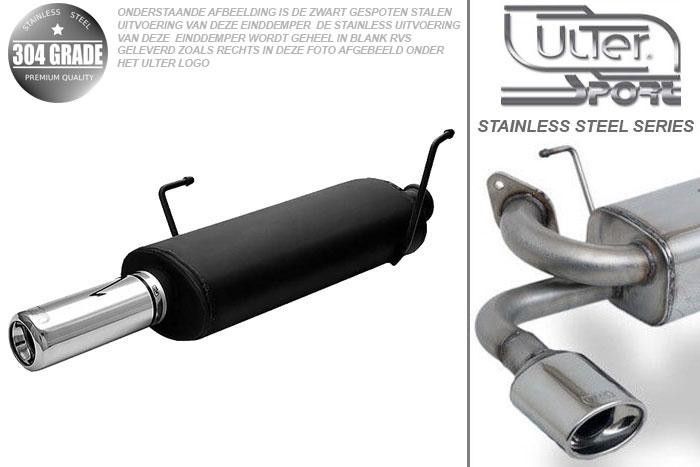 Ulter Sport, Einddemper, Geheel RVS, Enkel Rond 80mm, Peugeot, 206, 2.0i 16V  GTI  101kW/138PK, 99-, HATCHBACK, Pasklaar, Past op originele middendemper/katalysator