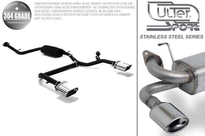 Ulter Sport, Einddemper L+R, Geheel RVS, Enkel plat ovaal 145x75mm, Toyota, IQ, 1.0 50kW, 1.3 74kW, 1.4d 66kW, Pasklaar, Past op originele middendemper/katalysator