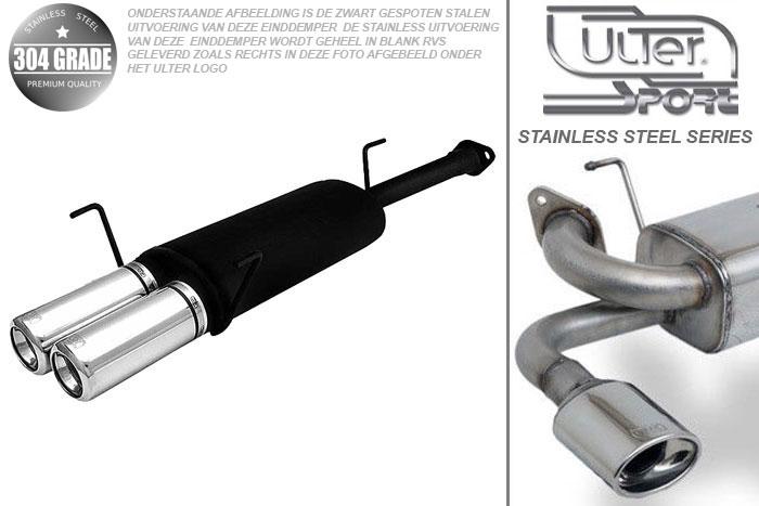 Ulter Sport, Einddemper, Geheel RVS, Dubbel Rond 80mm, Opel, ASTRA-G, 1.4 16V 66kW, 1.6 16V 74kW, 1.8 8V 55/62kW, 1.8 16V 85/92kW, 2.0 16V 100kW, 98- 03   COMBI, Pasklaar, Past op originele middendemper/katalysator