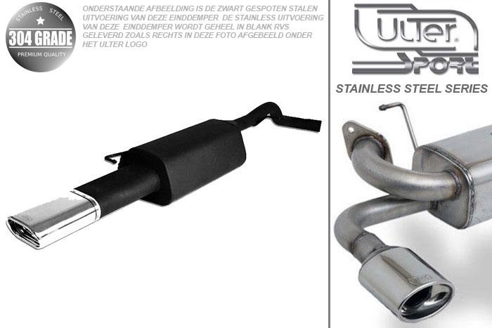 Ulter Sport, Einddemper, Geheel RVS, Enkel plat ovaal 145x75mm, VW, BORA / BORA VARIANT, GOLF IV VARIANT, 1.4 55kW,  1.6 74/75/77/81kW, 1.8T 110kW, 2.0 85kW,  1.9 SDi 50kW, 1.9 TDi 66/74/81/96/110kW, 99-, Pasklaar, Past op originele middendemper/katalysator