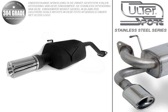 Ulter Sport, Einddemper, Geheel RVS, Enkel Rond 100mm, Honda, CIVIC VI, 1.4 66kW, 1.5 84kW, 1.6 77/92kW, 96-01, SEDAN, COUPE EJ6, Pasklaar, Past op originele middendemper/katalysator