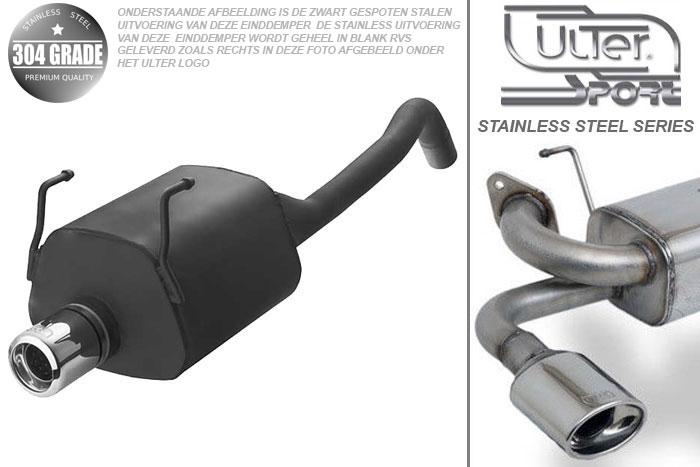 Ulter Sport, Einddemper, Geheel RVS, Enkel Rond 80mm, Fiat, PANDA, 1.1 40kW, 1.2 44kW, 2003-, Pasklaar, Past op originele middendemper/katalysator
