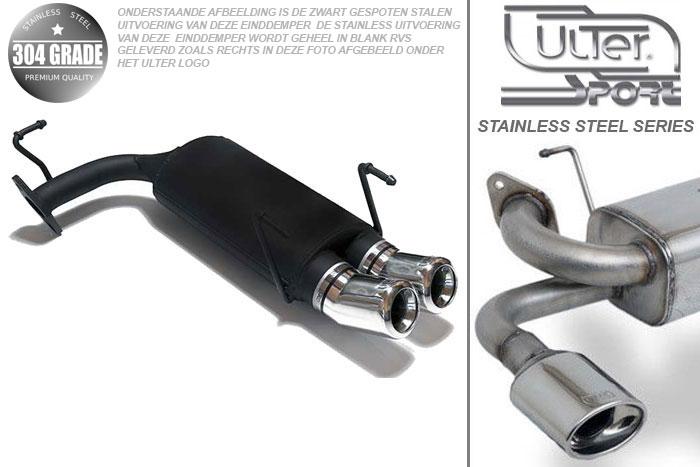 Ulter Sport, Einddemper, Geheel RVS, Dubbel Rond 80mm DTM, Toyota, COROLLA, 1.3 16V 55/65kW, 1.6 16V 84kW, 05/92-04/97, HATCHBACK, Pasklaar, Past op originele middendemper/katalysator