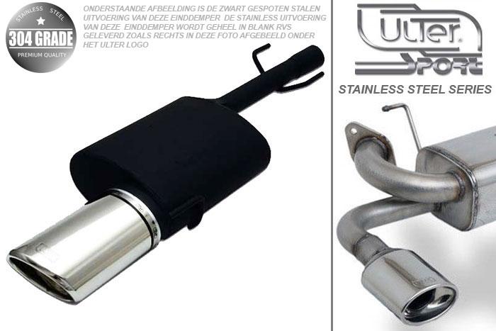 Ulter Sport, Einddemper, Geheel RVS, Enkel Ovaal 120x80mm, Ford, FORD, PUMA, 1.4 16V 66kW, 1.7 16V 90kW, 97-, Pasklaar, Past op originele middendemper/katalysator