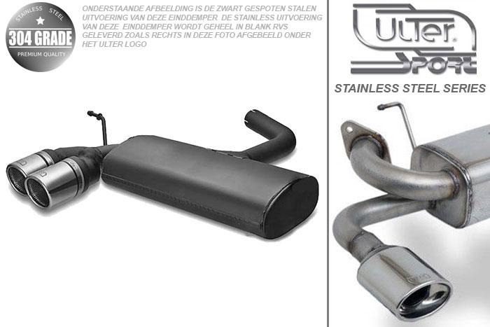 Ulter Sport, Einddemper, Geheel RVS, Dubbel Rond 90mm, VW, GOLF V, 1.4 55kW, 1.4 FSi 66kW, 1.6 75kW, 1.6 FSi 85kW, 2.0 FSi 110kW, 2.0 Sdi 55kW, 1.9 TDi 66/77kW, 2.0 TDi 100/103kW, 2003-, Pasklaar, Past op originele middendemper/katalysator
