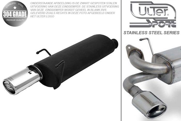 Ulter Sport, Einddemper, Geheel RVS, Enkel Ovaal 120x80mm, Peugeot, 306, 1.1i 44kW, 1.4i 55kW, 1.6i 66kW, 1.8i 74kW, 94-   HATCHBACK, Pasklaar, Past op originele middendemper/katalysator