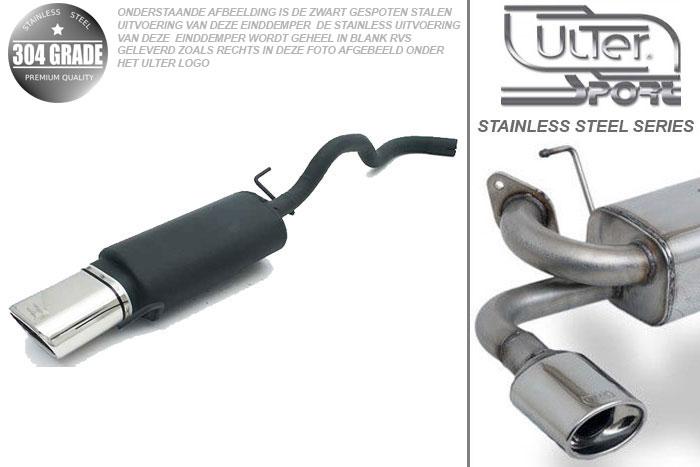 Ulter Sport, Einddemper, Geheel RVS, Enkel plat ovaal 145x75mm, VW, POLO  6N, 1.0 33kW, 1.3 40kW, 1.4 44kW, 1.6 55kW, 95 - 01, Pasklaar, Past op originele middendemper/katalysator