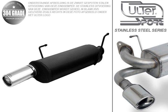 Ulter Sport, Einddemper, Geheel RVS, Enkel Ovaal 95x65mm, Peugeot, 206, 2.0i 16V  GTI  101kW/138PK, 99-, HATCHBACK, Pasklaar, Past op originele middendemper/katalysator
