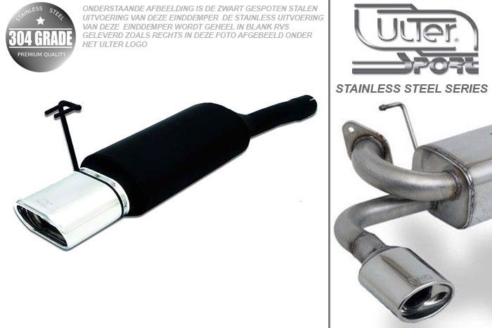 Ulter Sport, Einddemper, Geheel RVS, Enkel plat ovaal 145x75mm, Fiat, BRAVO, 1.4 12V 55/59kW, 1.6 16V 66/76kW, 97-01, Pasklaar, Past op originele middendemper/katalysator