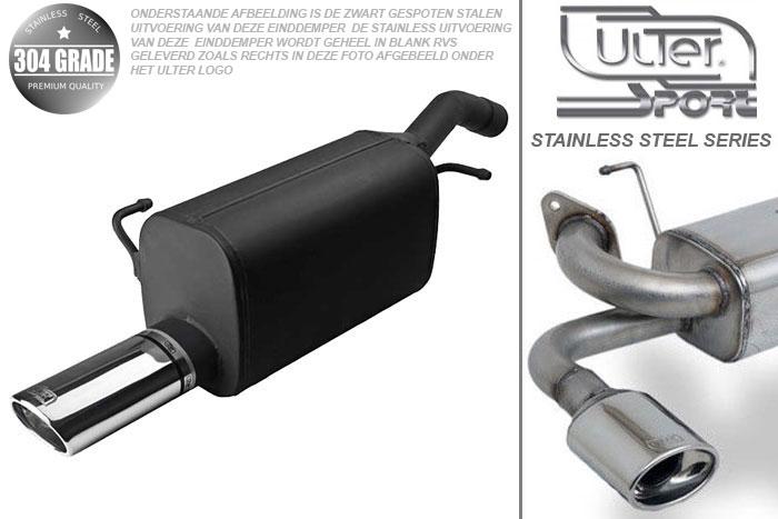 Ulter Sport, Einddemper, Geheel RVS, Enkel Ovaal 95x65mm, VW, LUPO, 1.4i 16V 55kW, 10/98-, Pasklaar, Past op originele middendemper/katalysator