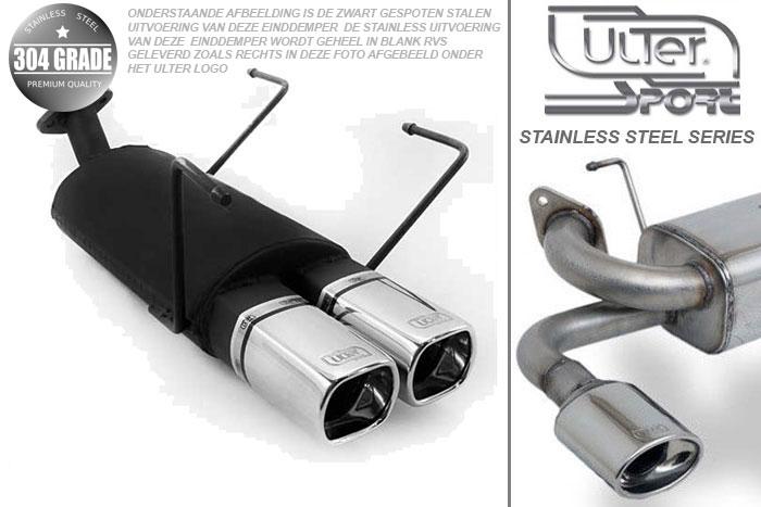 Ulter Sport, Einddemper, Geheel RVS, Dubbel Rechthoek 80x65mm, Nissan, ALMERA, 1.4 55/64kW, 1.6 66/73kW, 07/95-02/00   HATCHBACK, Pasklaar, Past op originele middendemper/katalysator