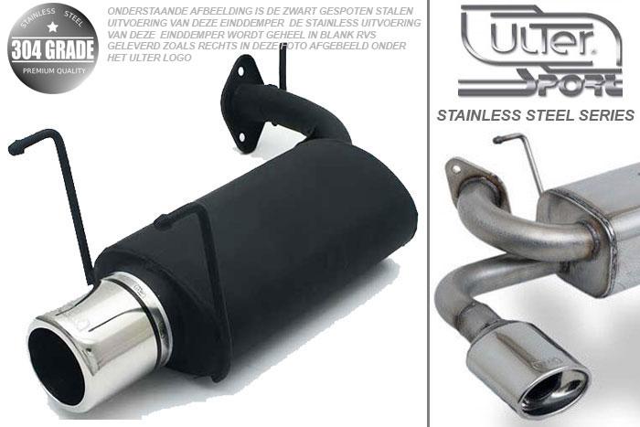 Ulter Sport, Einddemper, Geheel RVS, Enkel /16-1, Toyota, COROLLA, 1.3 16V 55/65kW, 1.6 16V 84kW, 05/92-04/97, HATCHBACK, Pasklaar, Past op originele middendemper/katalysator