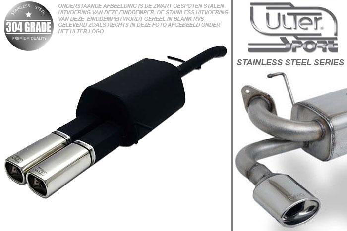 Ulter Sport, Einddemper, Geheel RVS, Dubbel Rechthoek 80x65mm, Ford, FIESTA VI, 1.3 51kW, 1.4 16V 59kW, 2002-2005, Pasklaar, Past op originele middendemper/katalysator
