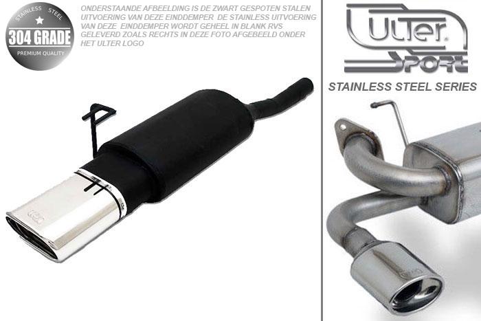 Ulter Sport, Einddemper, Geheel RVS, Enkel plat ovaal 145x75mm, Fiat, BRAVA, 1.4 12V 55/59kW, 1.6 16V 66/76kW, 97-01, Pasklaar, Past op originele middendemper/katalysator