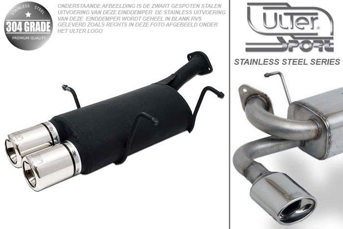 Ulter Sport, Einddemper, Geheel RVS, Dubbel Rond 80mm, Suzuki, SWIFT, 1.0 37/39/41kW, 1.3 47//50/52/54kW, 89-05  SEDAN, Pasklaar, Past op originele middendemper/katalysator