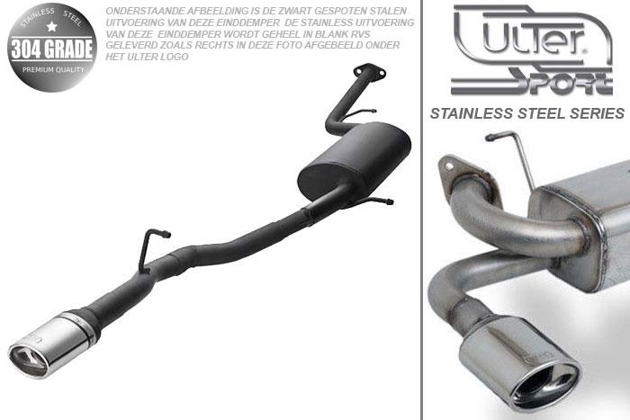 Ulter Sport, Einddemper, Geheel RVS, Enkel Ovaal 120x80mm, Toyota, IQ, 1.0 50kW, 1.3 74kW, 1.4d 66kW, Pasklaar, Past op originele middendemper/katalysator