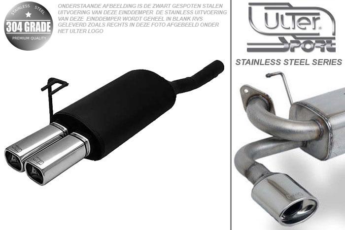 Ulter Sport, Einddemper, Geheel RVS, Dubbel Rechthoek 80x65mm, Fiat, BRAVA, 1.4 12V 55/59kW, 1.6 16V 66/76kW, 97-01, Pasklaar, Past op originele middendemper/katalysator